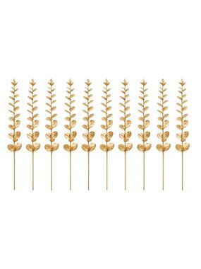 Gold Metallic Eucalyptus Stems Set of 10 Faux Eucalyptus Picks Floral Stems